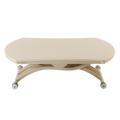 Table transformer BERGAMO CREAM FROSTED GLASS 120*75,7/120*43/76 (extendable table with mechanism, cream table-top MDF + cream frosted glass, cream metal leg)(29549)