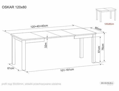 Masă de dining OSKAR STEJAR ARTISAN cu NEGRU MAT (PAL LAMINAT/MDF) 120(200)&times;80 cm