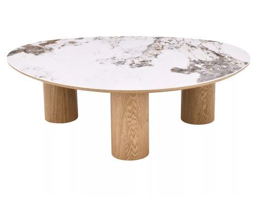 Măsuță de cafea ADELIS ALB PANDORO cu STEJAR (MDF CERAMICĂ/FURNIR NATURAL) 110&times;80 cm