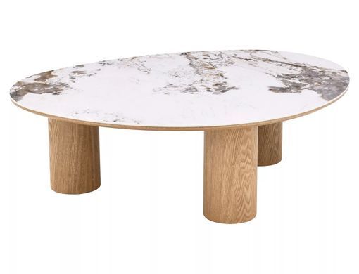Măsuță de cafea ADELIS ALB PANDORO cu STEJAR (MDF CERAMICĂ/FURNIR NATURAL) 110&times;80 cm