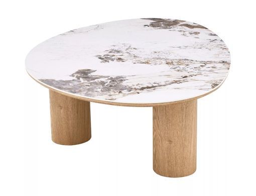 Măsuță de cafea ADELIS ALB PANDORO cu STEJAR (MDF CERAMICĂ/FURNIR NATURAL) 110&times;80 cm