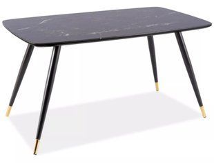 Masă de dining CYRIL I NEGRU cu NEGRU ȘI AURIU (MDF/STICLĂ SECURIZATĂ/METAL) 140&times;80 cm