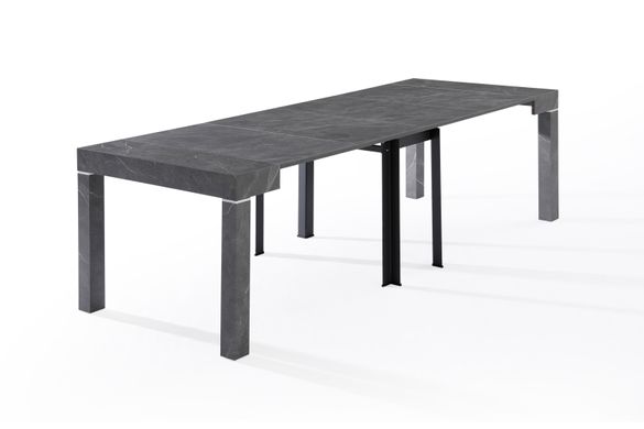 Table transformer PARMA-4 GREY MARBLE 50+(4*50)/250*100*75,5 (extendable table with mechanism, table-top MDF with double-side grey marble melamine, silver metal leg)(29698)