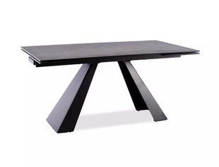 Masă de dining extensibilă SALVADORE, blat din sticlă securizată și ceramică italiană Anthracite, gri, cadru metalic negru mat, 77&times;90&times;180(260) cm