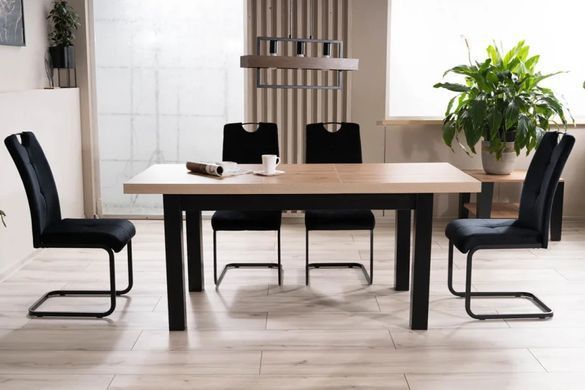 Masă de dining PRESTO STEJAR ARTISAN cu NEGRU (PAL LAMINAT) 140(218)&times;80 cm
