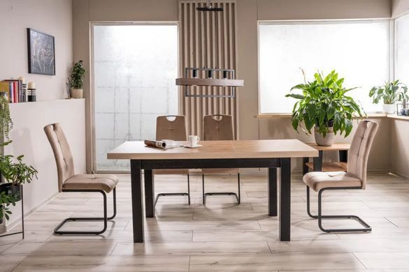 Masă de dining PRESTO STEJAR ARTISAN cu NEGRU (PAL LAMINAT) 140(218)&times;80 cm