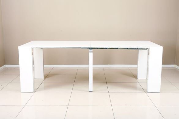Table transformer PEZARO WHITE GLOSSY [40+(47,5*4)]*95*75 (extendable table with mechanism, white high glossy lacquered table-top MDF, white metal leg)(29560)