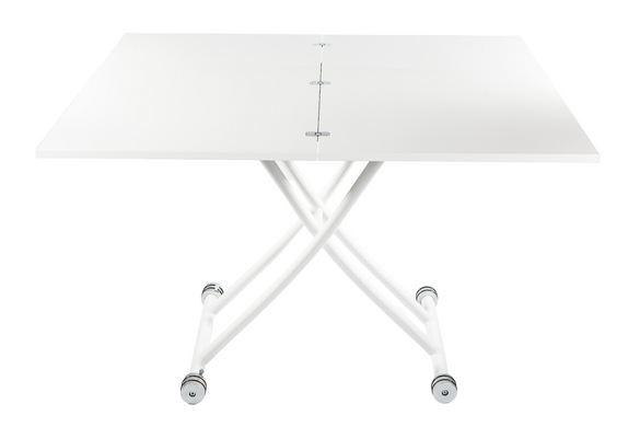 Table transformer RIM-1 WHITE GLOSSY MDF 57/114*100*38,7/76,5 (extendable table with mechanism, table-top MDF white in high gloss, white metal leg)(29691)