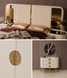 Set de dormitor GUCCI (Pat 180, dulap cu 6 uși, 2 noptiere, masă de toaletă cu oglindă, oglindă de podea și puf)