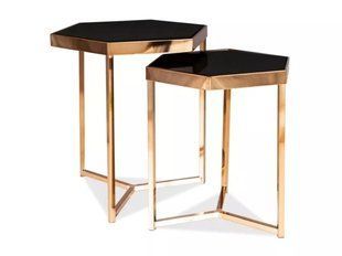 Set măsuțe de cafea MILOS NEGRU cu ȘAMPANIE (STICLĂ SECURIZATĂ/METAL) 42&times;48/36&times;41 cm