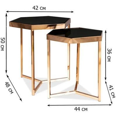 Set măsuțe de cafea MILOS NEGRU cu ȘAMPANIE (STICLĂ SECURIZATĂ/METAL) 42&times;48/36&times;41 cm
