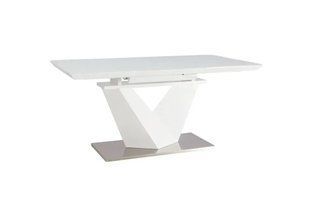 Masă de dining ALARAS III ALB LĂCUIT cu ALB (STICLĂ SECURIZATĂ/MDF/OȚEL PERIAT) 160(220)&times;90 cm