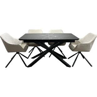 Dining table TENERIFE BLACK MARBLE 140/190*90*76 (folding table with mechanism, black marble MDF tabletop, black matte metal leg)