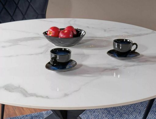 Masă de dining TALIA, blat din ceramică cu efect de marmură, alb mat, cadru metalic negru mat 76&times;90 см