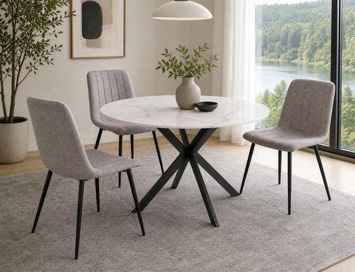 Masă de dining TALIA, blat din ceramică cu efect de marmură, alb mat, cadru metalic negru mat 76&times;90 см