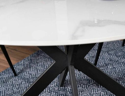 Masă de dining TALIA, blat din ceramică cu efect de marmură, alb mat, cadru metalic negru mat 76&times;90 см