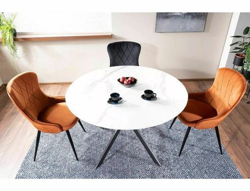Masă de dining TALIA, blat din ceramică cu efect de marmură, alb mat, cadru metalic negru mat 76&times;90 см