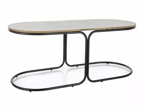 Set măsuță de cafea și 2 pufuri DUAL STEJAR ARTISAN cu NEGRU MAT (MDF FURNIR/METAL/TEXTIL) 120&times;50&times;49 cm