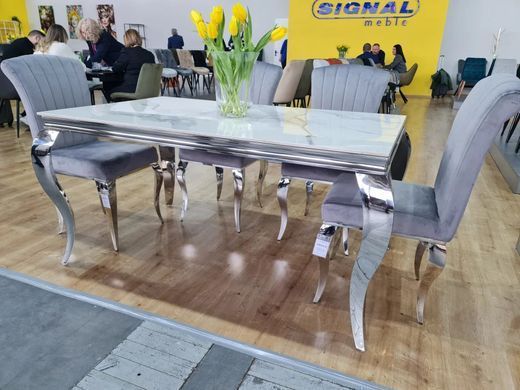 Masă de dining PRINCE CERAMIC ALB cu CROM (CERAMICĂ/OȚEL INOXIDABIL) 180&times;90 cm