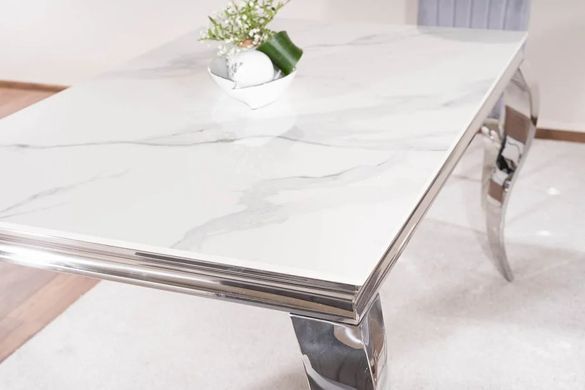 Masă de dining PRINCE CERAMIC ALB cu CROM (CERAMICĂ/OȚEL INOXIDABIL) 180&times;90 cm