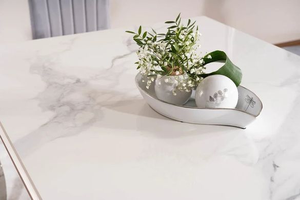 Masă de dining PRINCE CERAMIC ALB cu CROM (CERAMICĂ/OȚEL INOXIDABIL) 180&times;90 cm