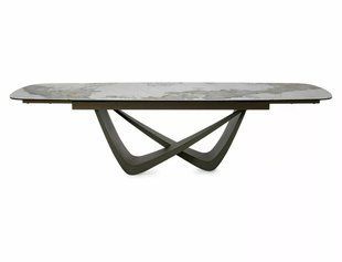 Masă de dining MARANELLO CERAMIC ALB LUCIOS cu CUPRU (STICLĂ SECURIZATĂ/CERAMICĂ PANDORO/METAL) 200(290)&times;98 cm