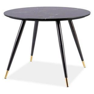 Masă de dining CYRIL II NEGRU EFECT PIATRĂ cu NEGRU ȘI AURIU (MDF/STICLĂ SECURIZATĂ/METAL) 100&times;76 cm