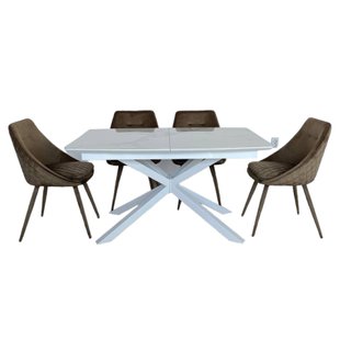 Dining table TENERIFE WHITE MARBLE GLOSSY 140/190*90*76 (extendable table with mechanism, table-top MDF white marble + white marble sintered stone, leg metal white marble)