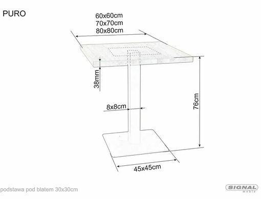 Masă de dining PURO LAMINAT STEJAR NATURAL cu NEGRU (PAL LAMINAT/METAL) 70&times;70 cm