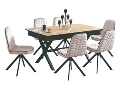 LEO table and chairs set (6 swivel chairs + dining table 160/230*90*77)(29944)