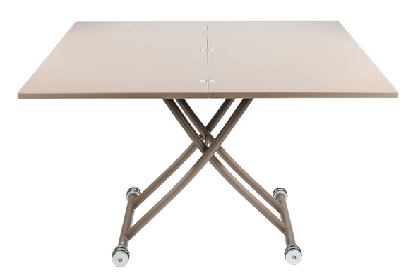 Table transformer RIM-1 CAPPUCCINO GLOSSY MDF 57/114*100*38,7/76,5 (extendable table with mechanism, table-top MDF cappuccino in high gloss, khaki metal leg)(29692)