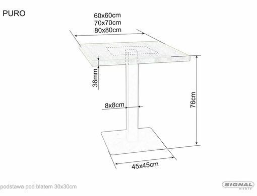 Masă de dining PURO STEJAR cu NEGRU (FURNIR NATURAL/METAL) 60&times;60 cm
