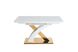 Extendable dining table GRANADA-G WHITE 140/1808576 (designer table with a decorative figurative gold metal leg, semi-automatic smooth opening extension mechanism, frosted glass tabletop, frosted glass insert).