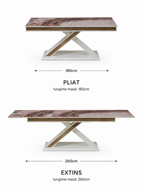 Dining table MILANO MILK + MARBLE 01 + GOLD 180/220/260*95*77 cm