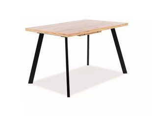 Masă de dining extensibilă BRICK STEJAR ARTISAN cu NEGRU (MDF/FURNIR/METAL) 120(160)&times;80 cm