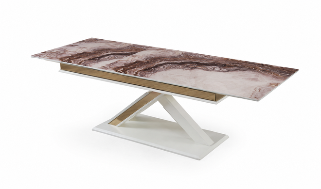 Dining table MILANO MILK + MARBLE 01 + GOLD 180/220/260*95*77 cm