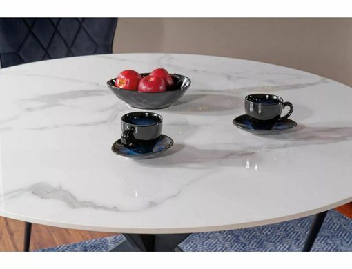 Masă de dining TALIA 120, blat din ceramică cu efect de marmură, alb, cadru metalic negru mat, 120 &times; 75 cm