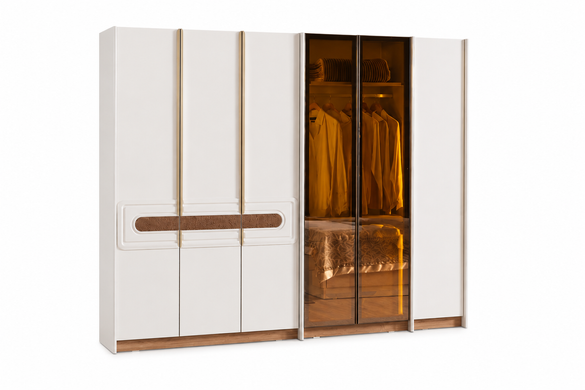 Set de dormitor BERLIN (Pat 180, dulap cu 6 uși, 2 noptiere, masă de toaletă și oglindă)