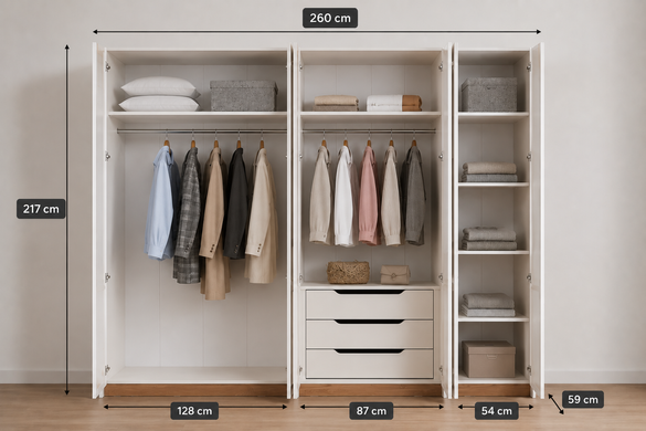 Set de dormitor BERLIN (Pat 180, dulap cu 6 uși, 2 noptiere, masă de toaletă și oglindă)