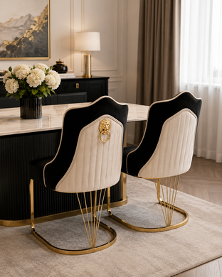Scaun de dining KING NEGRU (spatele crem) 49,5*60*95