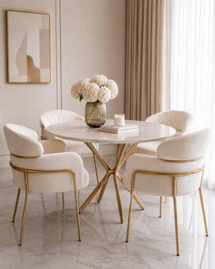 Scaun de dining RIVIERA BEIGE VELVET + GOLDED LEG 46*44*80cm