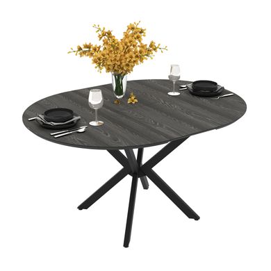 Masă de dining rotundă DOBOK LUMIERE WOOD D110*76 cm (extensibilă, diametru 1,1 m, picioare negre)