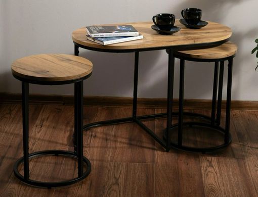 Set măsuțe de cafea TWIX STEJAR ARTISAN cu NEGRU MAT (MDF FURNIRUIT/METAL) 75&times;40&times;50/32&times;45 cm