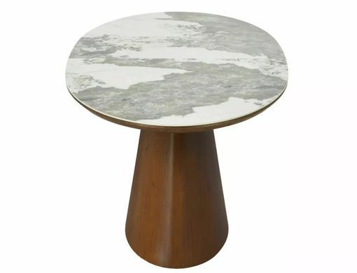 Masă de dining MAROCCO CERAMIC ALB LUCIOS cu NUC (MDF/CERAMICĂ PANDORO/MDF/FURNIR NATURAL) 160(200)&times;90 cm