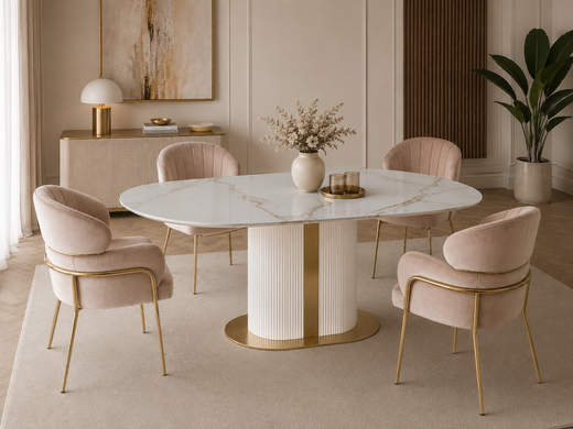 Scaun de dining RIVIERA CAPPUCINO VELVET + GOLDED LEG 46*44*80cm