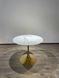 Designer table DROP WHITE GLOSSY MARBLE (round designer table with a single leg, top: white glossy marble, gold metal leg).