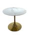 Designer table DROP WHITE GLOSSY MARBLE (round designer table with a single leg, top: white glossy marble, gold metal leg).