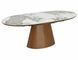 Masă de dining MAROCCO CERAMIC ALB LUCIOS cu NUC (MDF/CERAMICĂ PANDORO/MDF/FURNIR NATURAL) 160(200)&times;90 cm