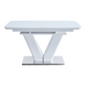 Dining table CAMBRIDGE-S WHITE FROSTED 140/180*90*76 (extendable table with mechanism, table-top MDF white frosted + white frosted glass+one hand MDF white frosted + white frosted glass, leg MDF white frosted + stainless steel decorative strip, bottom MDF