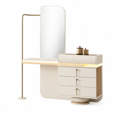 Set de dormitor BERLIN (Pat 180, dulap coltar cu 7 uși, 2 noptiere, masă de toaletă și oglindă)